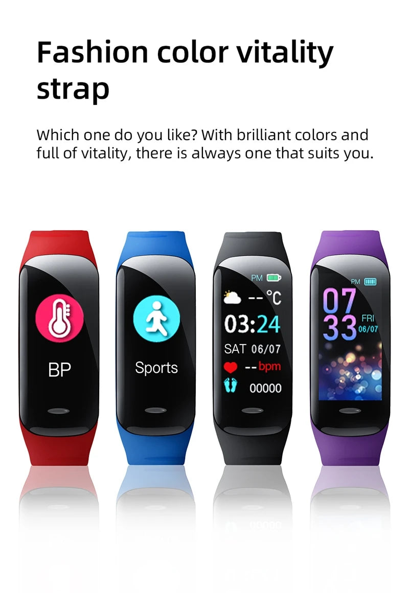 Smart Watch C1 Plus Bluetooth Step Counting Sports Bracelet Fitness Tracker Heart Rate Blood Pressure Sleep Men Women Gift