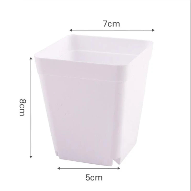 White plastic mini flower pot, square open top for nursery or succulents, 7 x 8 cm