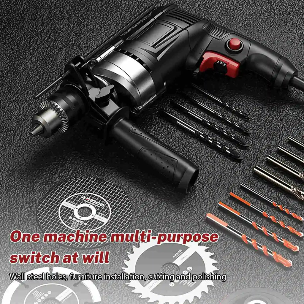 Electric Drill Impact Drill Multi-function Variable Speed Wood Metal Stone Cutting Off Household Wall Hole Drilling Power Tools