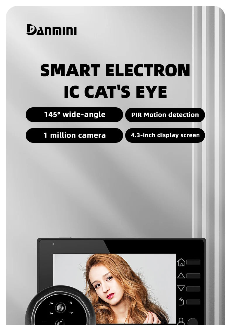 4.3 Inch HD Display Visual Peephole Video Doorbell 145 Degree Angel 1 Megapixel Camera PIR Motion Detection Night Vision Cat Eye