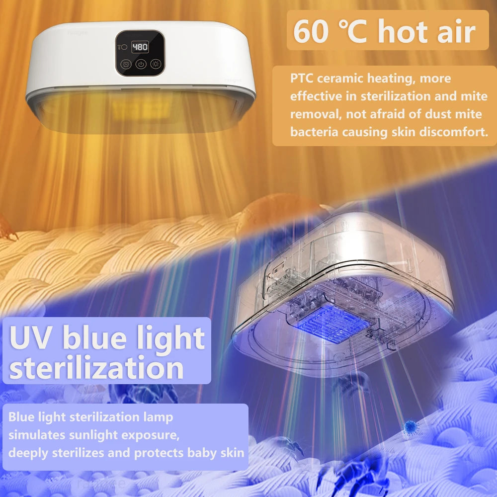 Tidesmit portable electric UV clothes dryer showing foldable design and remote control for efficient laundry drying
