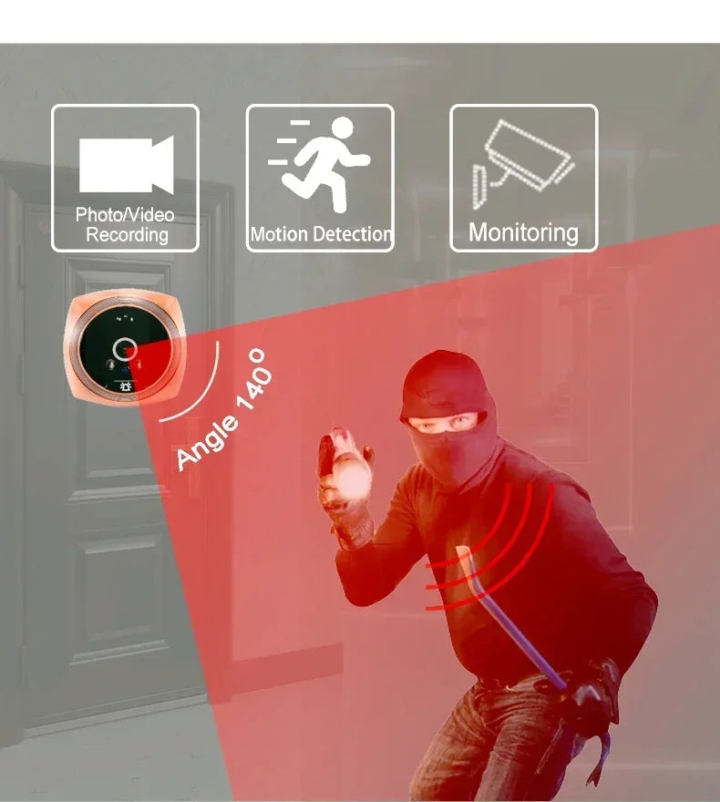 4.5 Inch Motion Detection Monitor Cat Eye Doorbell Digital Video Peephole Camera 145 Degree Ultra Wide Angle Super Night Vision