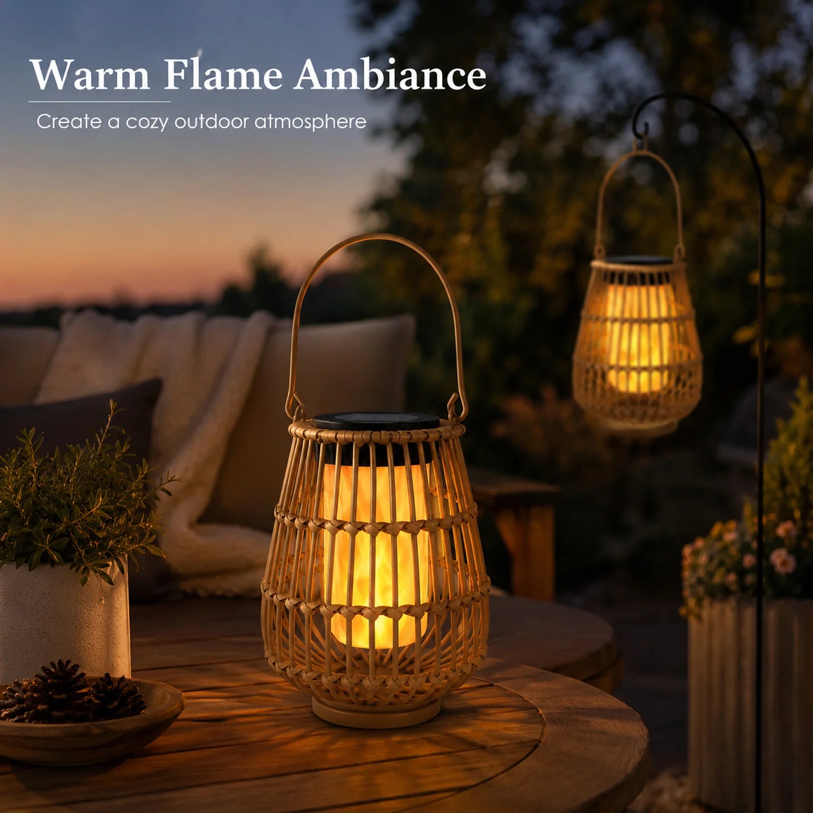 2 Pack Solar Lanterns Outdoor, Handwoven Waterproof Hanging Rattan Solar Lights Gifts for Women Christmas Birthday Lamp Lights, Decoration for Outside Yard Garden Porch Patio Trees Lawn Pathway