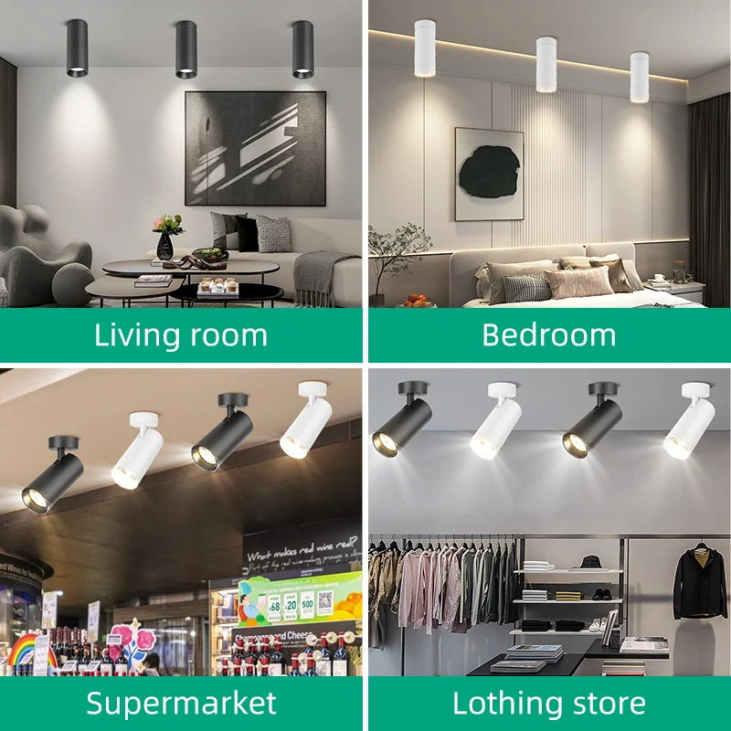 Led Spotlights 85-265V Led Downlight Surface Mounted Spot Lamps Tricolor Indoor Lighting Fixture for Living Room Bedroom Kitchen