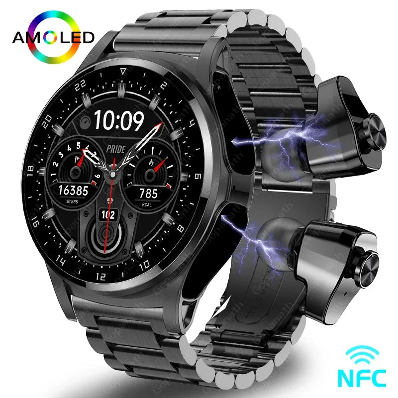 New NFC Smartwatch TWS Bluetooth Headset Two-In-One 1.39HD Display IP67 Waterproof Heart Rate Monitor Male Sports Smartwarch