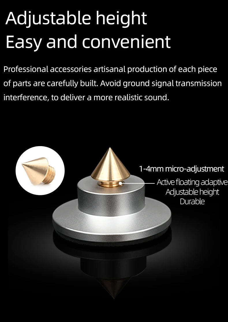 HiFi 4Pcs Speaker Spike Stand Foot Pads Aluminum Alloy Mixer Carbon Fiber Adjustable Shock-absorbing Feet Pegs for Speakers