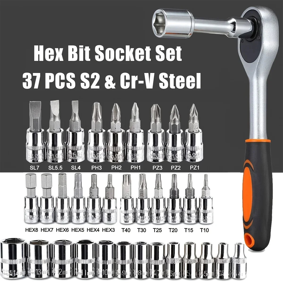For Hous Auto Repair 46pc Drive Socket Set 1/4 inch Ratchet Wrench Set with Sockets Metric Hex Bit Socket Set Mechanic Tool Kits