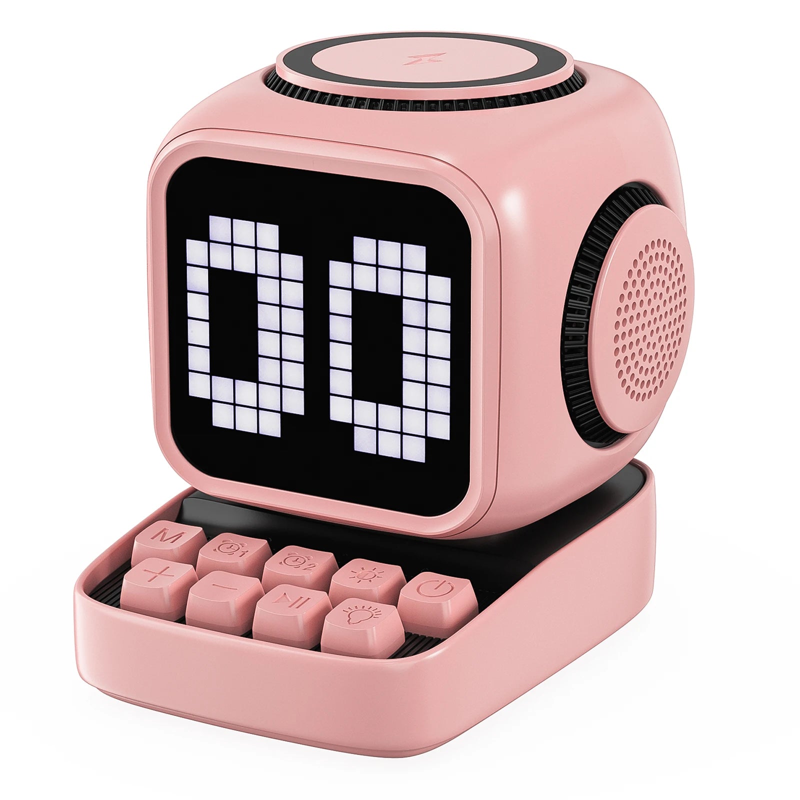 Portable Bluetooth Speaker with LED Alarm Clock and Wireless Charger pink Tidesmit