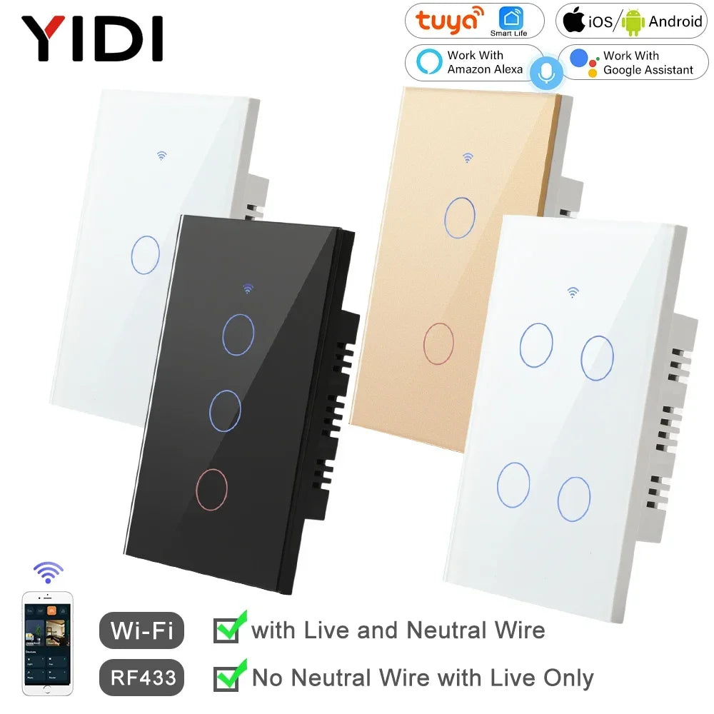433 MHz WiFi Tuya Smart Remote Control Touch Light Switch RF for Lights Australia US BR IL Alexa 220V With No Null 1 2 3 4 Gang