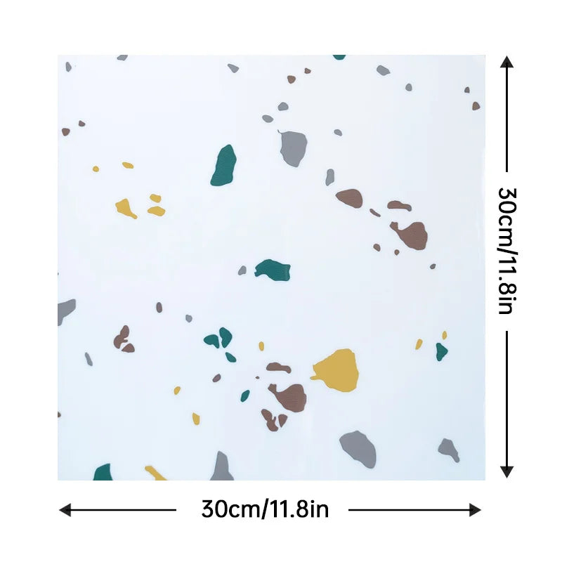 Terrazzo-style backsplash tile, white with multicolor stone speckles