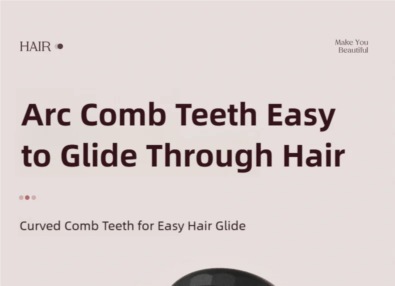 TINSOL negative ion hot air brush featuring curved arc comb teeth for easy, tangle-free styling and smoothing.