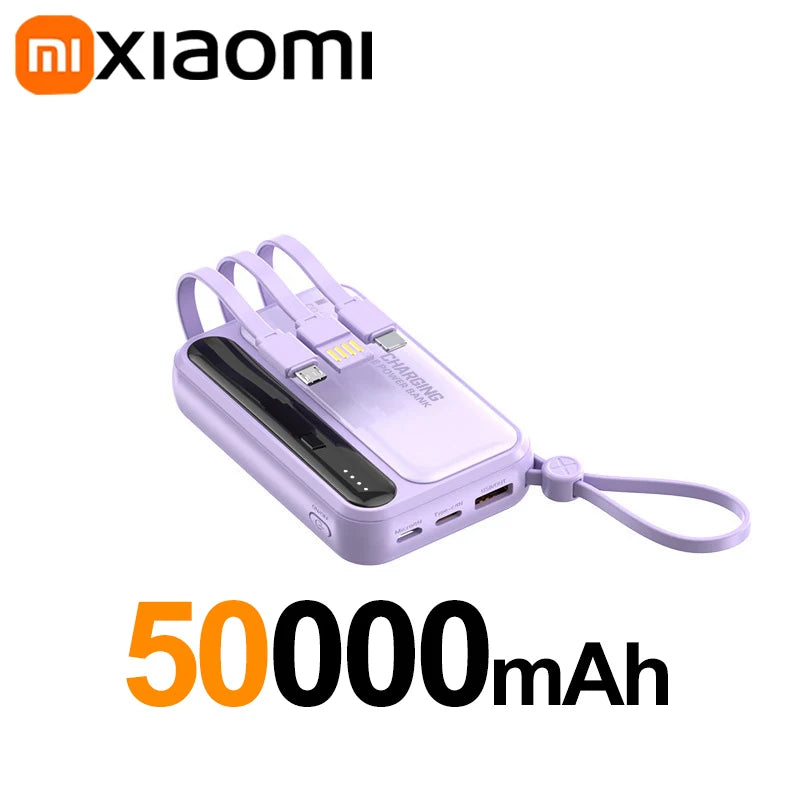 Tidesmit Portable Charger: Fast Charging Power Bank with 4 Cables Purple 50000mAh Tidesmit