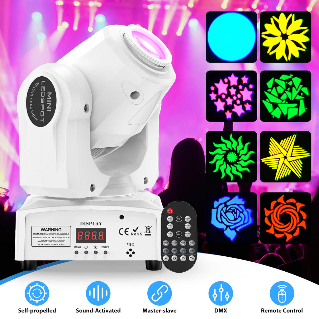 U'King 60W LED Moving Head Light White 4IN1 RGBW LED 7 Gobos Beam Stage Light DMX512 Remote Control for DJ Disco Show Party