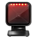 Desktop 2D barcode scanner with red scan light on black handheld housing