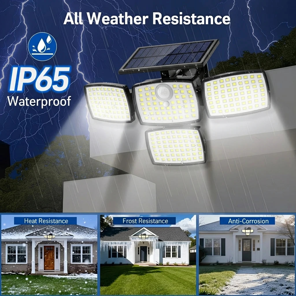 1/2PCS Solar Lights Outdoor with Remote, 4-Head Solar Flood Lamp, IP65 Waterproof Security Street Lights, 3 Modes for Garden