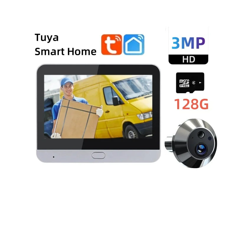 Tuya Smart 3MP WiFi Peephole Video Door Camera Security One-way Audio Night Vision 4.3' HD Video Door Camera