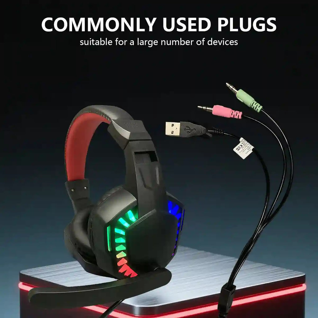Wired Gaming Headset with RGB Lighting - Over-Ear Black and Red Tidesmit