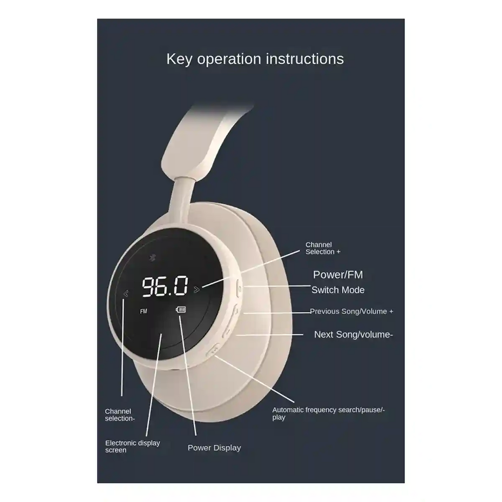 Wireless Headphones with Active Noise Cancellation - Over-Ear Foldable Tidesmit