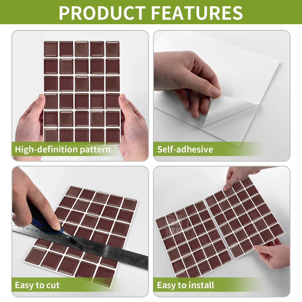 Peel and Stick Mosaic Tile Stickers 6.7x9inch Self Adhesive 3D Thick PE Foam Waterproof Kitchen Bathroom Backsplash Wall Decals