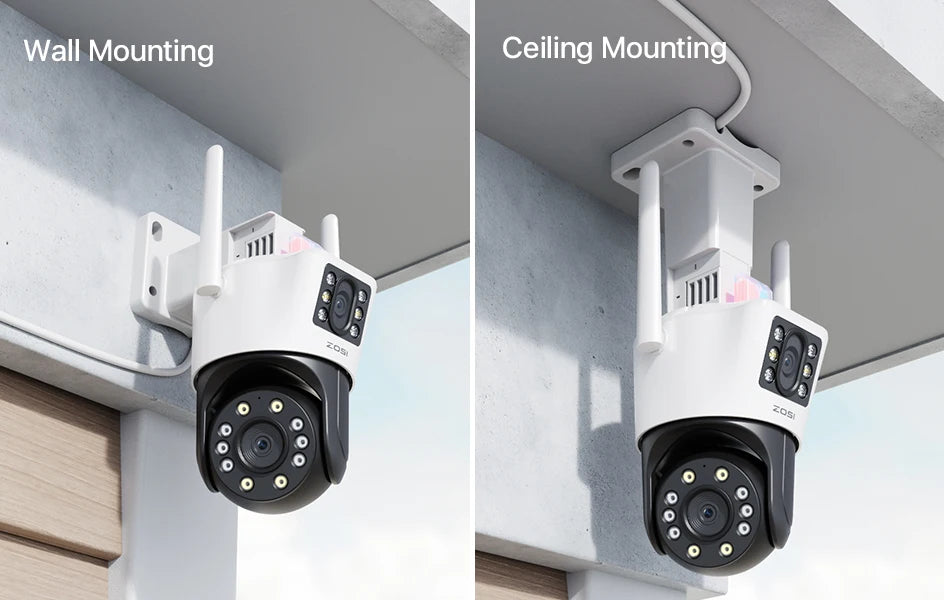 ZOSI C298 8MP/4MP Dual-Lens Wired WiFi PTZ Security Camera Outdoor Wide Angle 8X Hybrid Zoom AI Detection 360 Surveillane Camera
