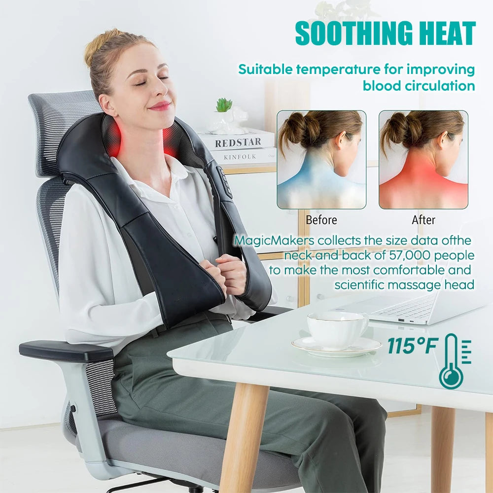 Shiatsu Neck and Shoulder Massager - Deep Tissue Heat Therapy Back Massage Instrument Tidesmit