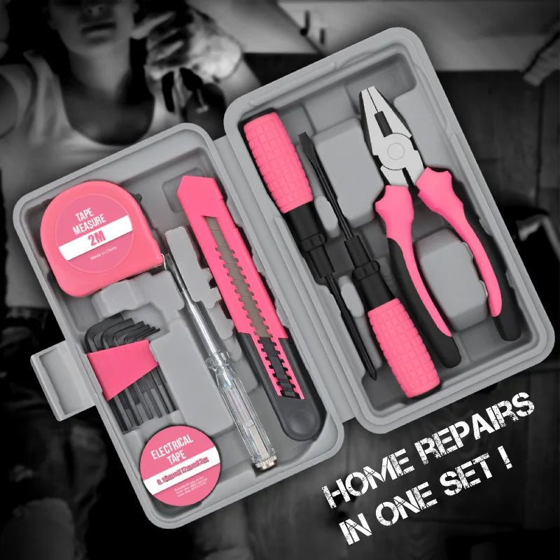 For DIY Use Pink Household Tool Kit Manual Repair Tools Set Multi-Function Home Electrical Maintenance Hand Tools