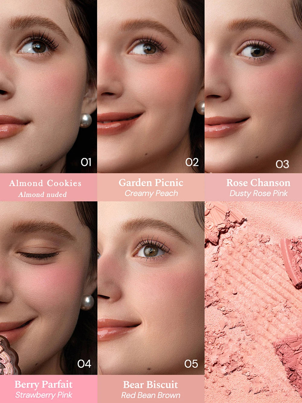 Tidesmit Flower Knows Sweetie Bear silk satin blush texture close-up soft matte waterproof cheek powder makeup