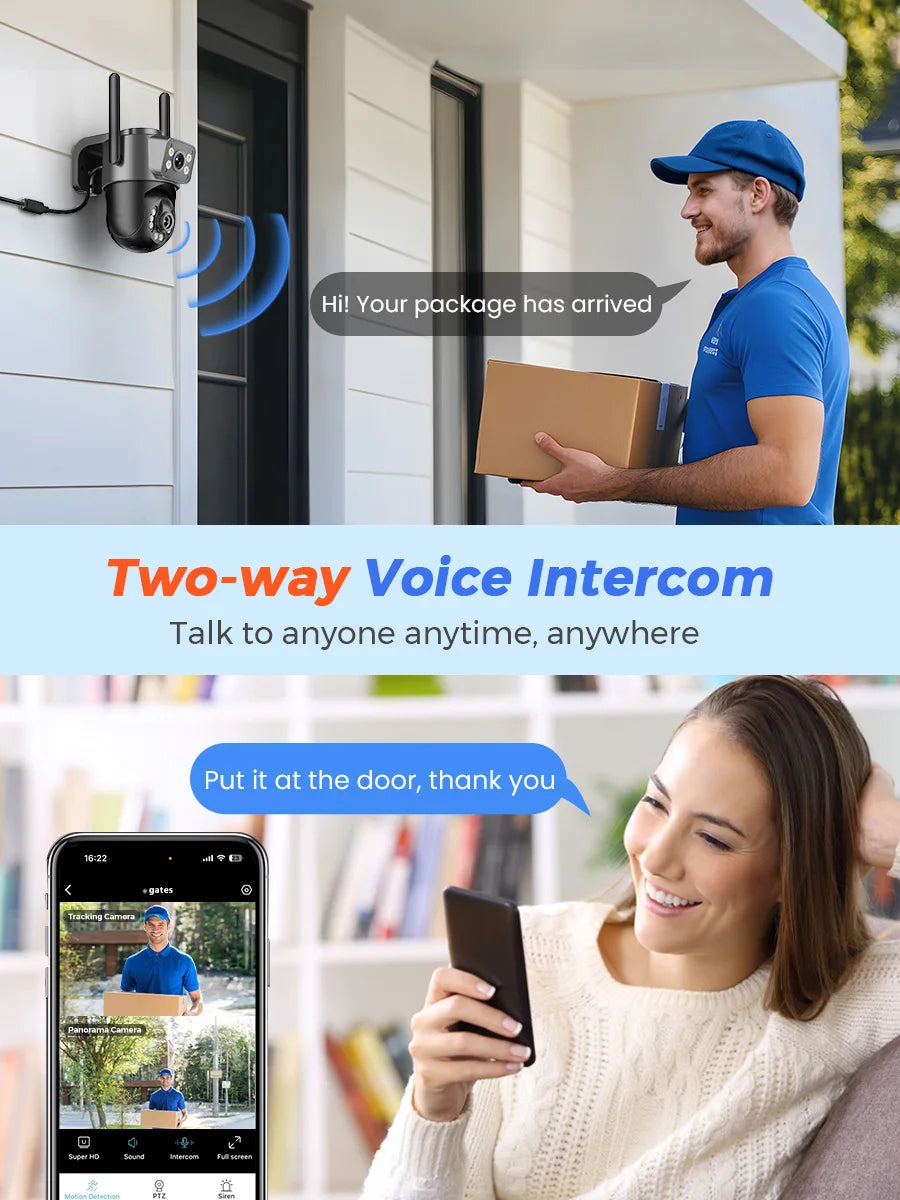 10MP 5K HD WiFi Camera Outdoor 2.4G+5G Dual Band 8MP Dual Lens Dual Screen AI Auto Tracking Security Camera Video Surveillance