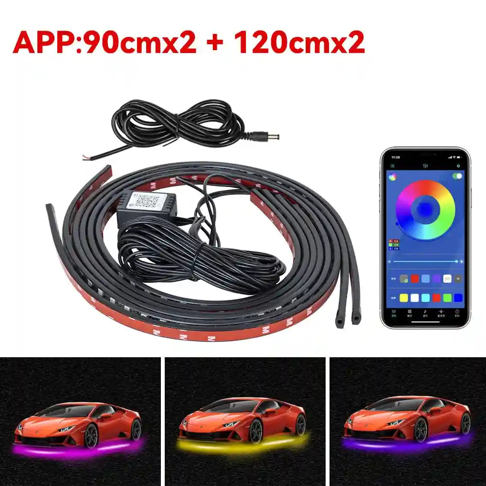 Tidesmit RGB LED Car Chassis Underglow Kit - App & Remote Control 90cm 120cm APP Tidesmit