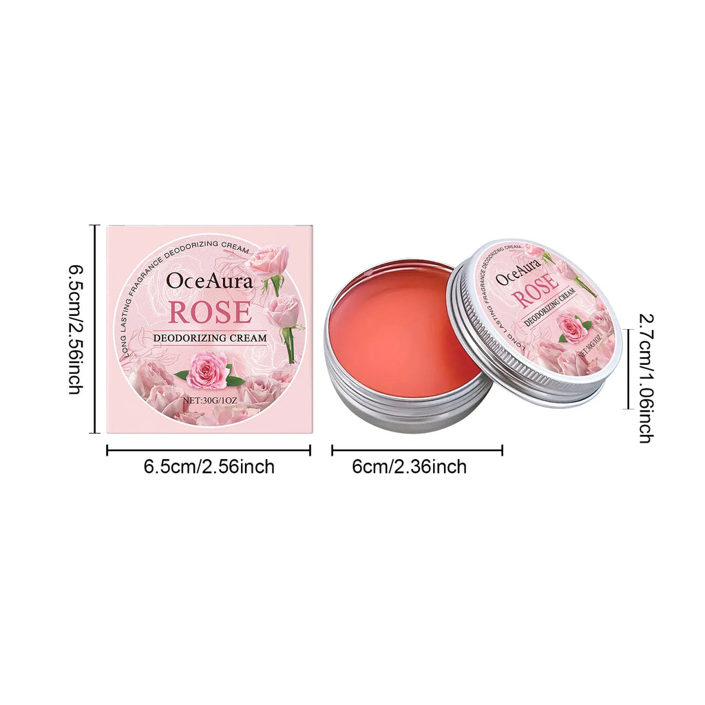 Tidesmit OceAura Rose scented body cream duo, a non-greasy deodorant with peony and lily extracts for odor control.