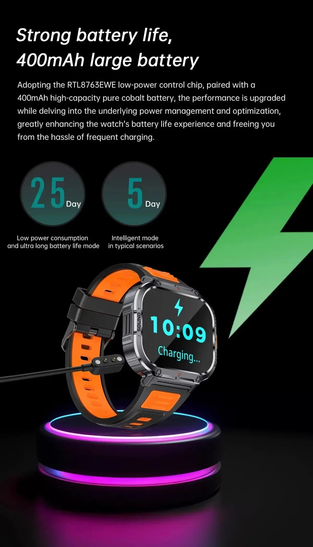 New Smart Watch Men LED Light Flashlight BT Call Music Player Sport Fitness Bracelet Calories Ultra Large Screen Smartwatch