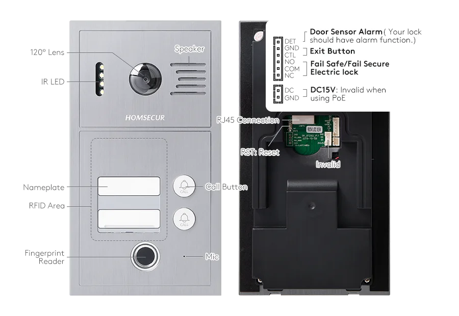 B19BP-H IP PoE Doorbell Camera Fingerprint RFID Access For HDK IP Series Video Door Phone System