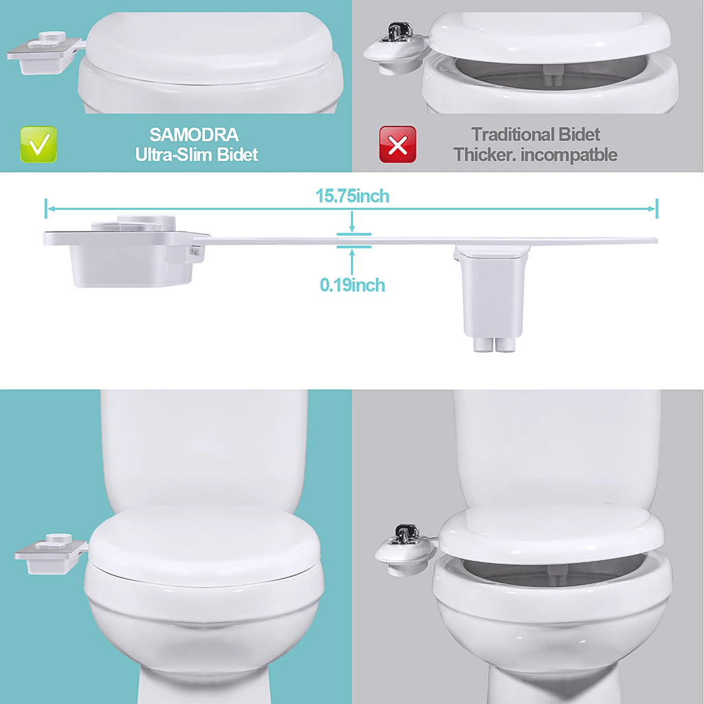 Samodra Bidet Toilet Seat Attachment Ultra-thin Non-electric Dual Nozzles Frontal & Rear Wash For Bathroom Toilet Bidet Sprayer