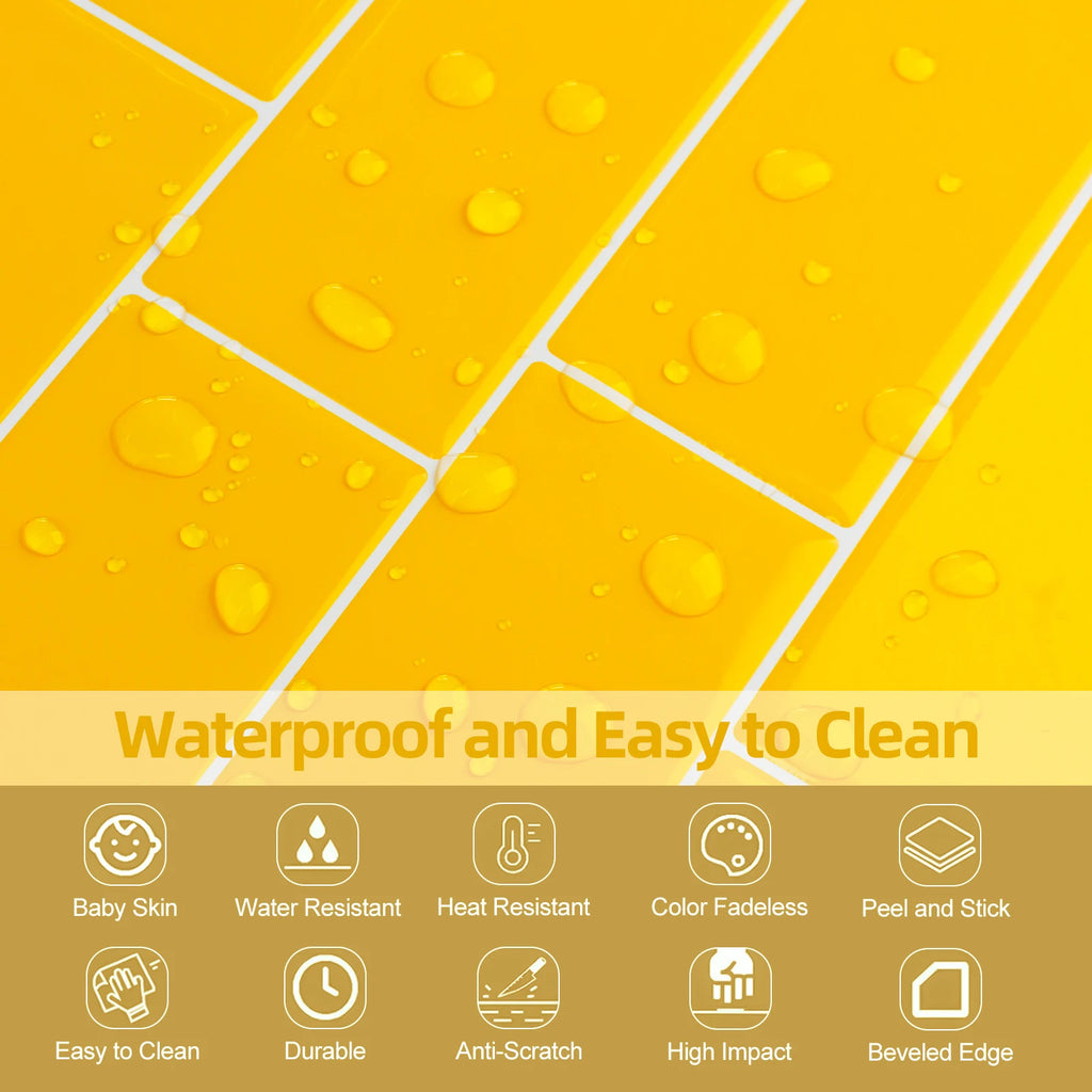 5/10/20pcs Bright Yellow Subway Peel and Stick Backsplash Tiles, Waterproof Self Adhesive Wall Stickers for Kitchen Bathroom