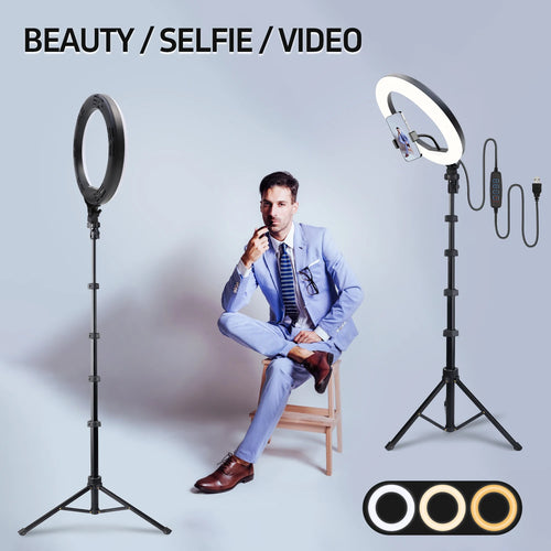 10-Inch LED Ring Light with 160cm Tripod Stand - Tidesmit Lighting Kit SM-UB160-10C3S-YTBGD United States Tidesmit