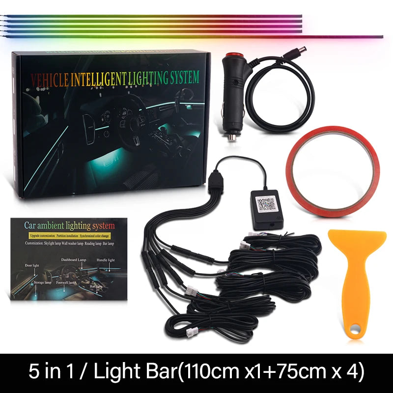 RGB LED Interior Car Strip Lights with App Control and Sync 5 in 1 Cigarette Tidesmit