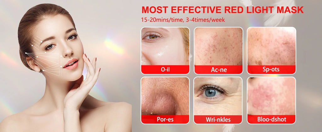 Hottoerak flexible silicone LED red light therapy mask for facial skin care, treating acne, wrinkles, and skin spots.