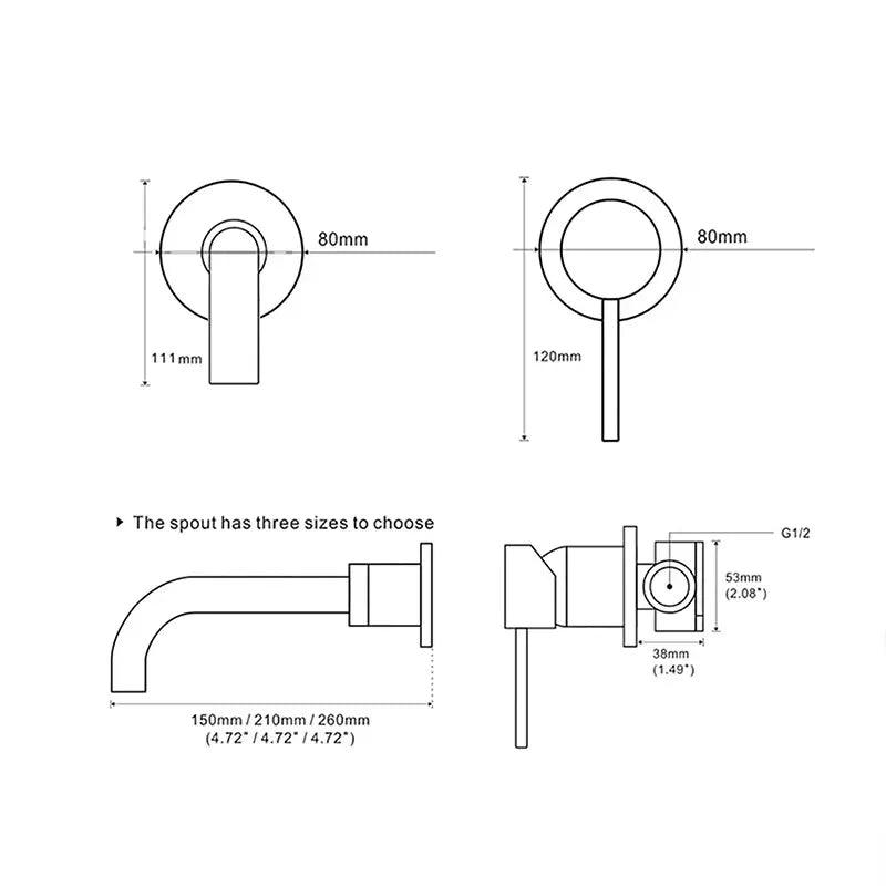 Wall Mounted Basin Mixer Tap, Single Lever Hot Cold Concealed Bathroom Sink Faucet, 2-Piece Wall Mount Brass Vanity Tap with Long Spout, Modern Minimalist G1/2 EU Standard for Bathroom Renovation