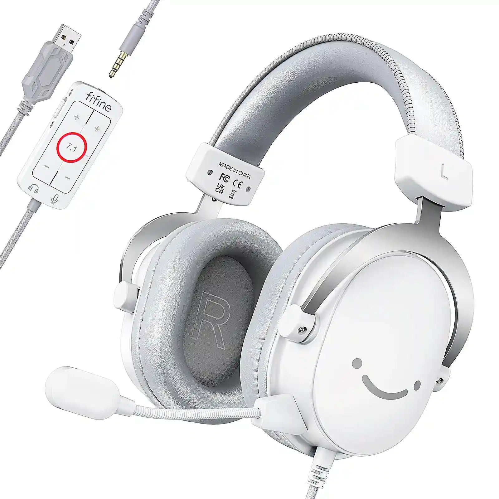 USB Gaming Headset 7.1 Surround Sound Wired PC PS5 H9W WHITE Tidesmit
