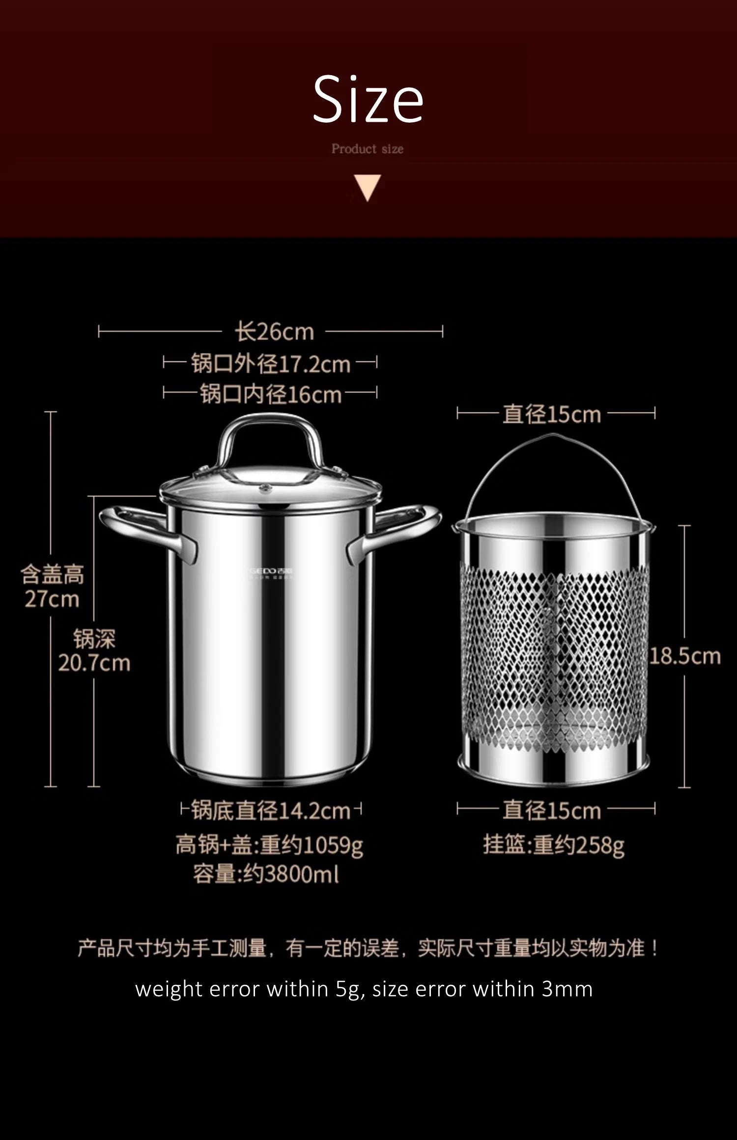 LFGB Certificated Pure 304 Stainless Steel Deep Fryer Oil Save Potato Chip Frying Pot Vegetable Noodle Stewing Pot with Strainer