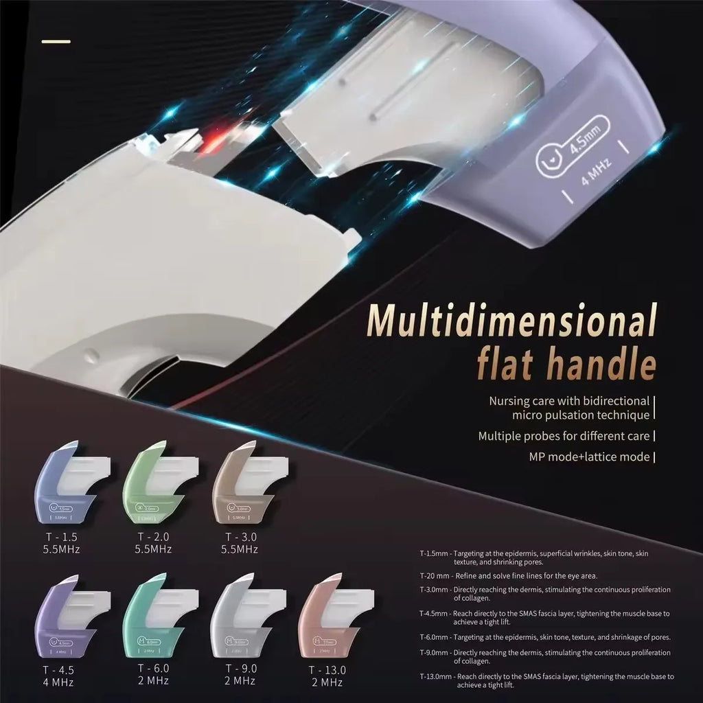 12D facial and body lift machine with multiple color-coded probes for skin firming and anti-aging rejuvenation.