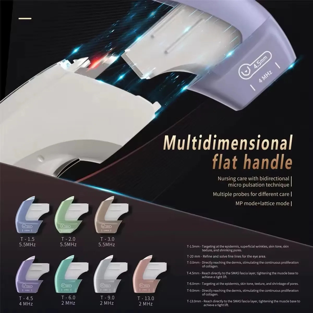 12D facial and body lift machine with multiple color-coded probes for skin firming and anti-aging rejuvenation.
