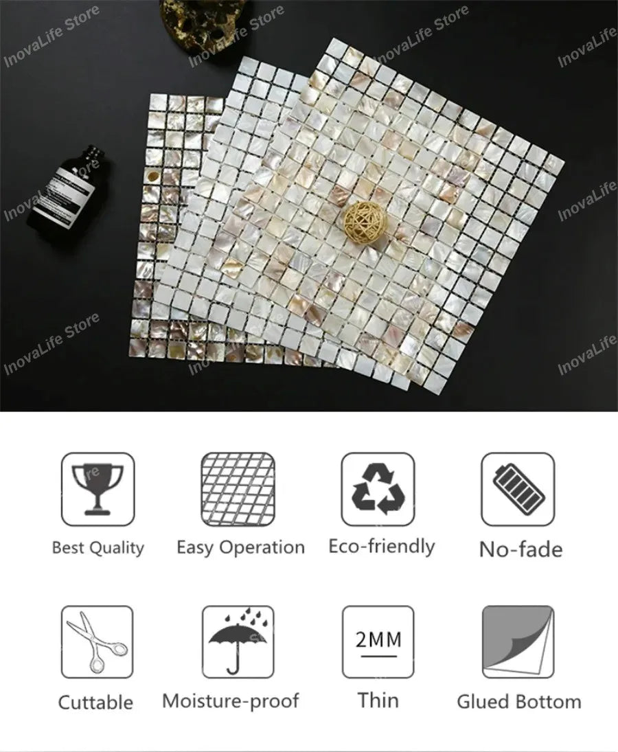 30x30CM Natural Shell Mosaic Tiles Sheet Mother of Pearl Wallpaper Tile Sticker Kitchen Backsplash Bathroom Shower Decorative