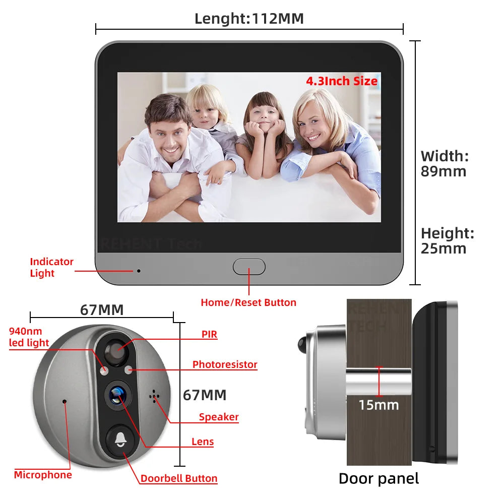 3MP Wi-Fi Tuya SmartLife Battery Powered 940nm No Visible Light Infrared Audio Video Door Eye Digital Viewer PIR Doorbell Camera