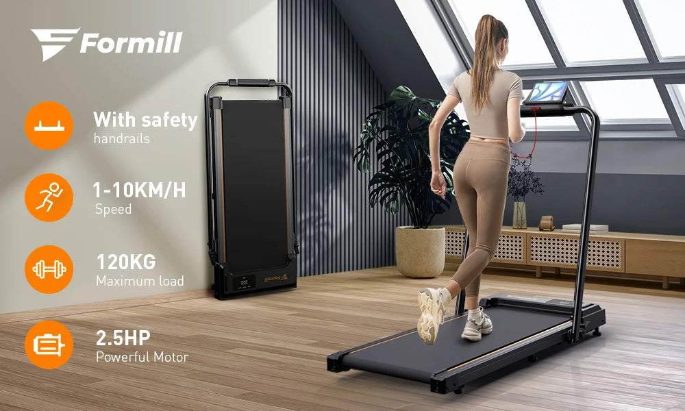 Formill FT51/FT50/FT52 Treadmill 2 In 1 Walking Running Treadmill 0.75-2.5HP Foldable Under Desk Treadmill38*95cm Running Area With Armrest LED Display Oil Drip Hole Indoor Home Gym Exercise Machine