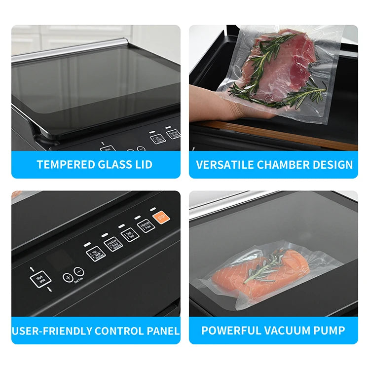 Automatic Chamber Vacuum Sealer Machine, -95Kpa Commercial Food Sealer, 30cm Sealing Width for Dry & Moist Food