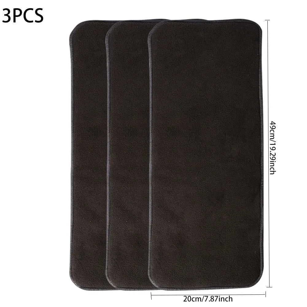 3-pack charcoal bamboo baby diaper inserts, 49x20cm, for reusable cloth diapers and baby care needs.