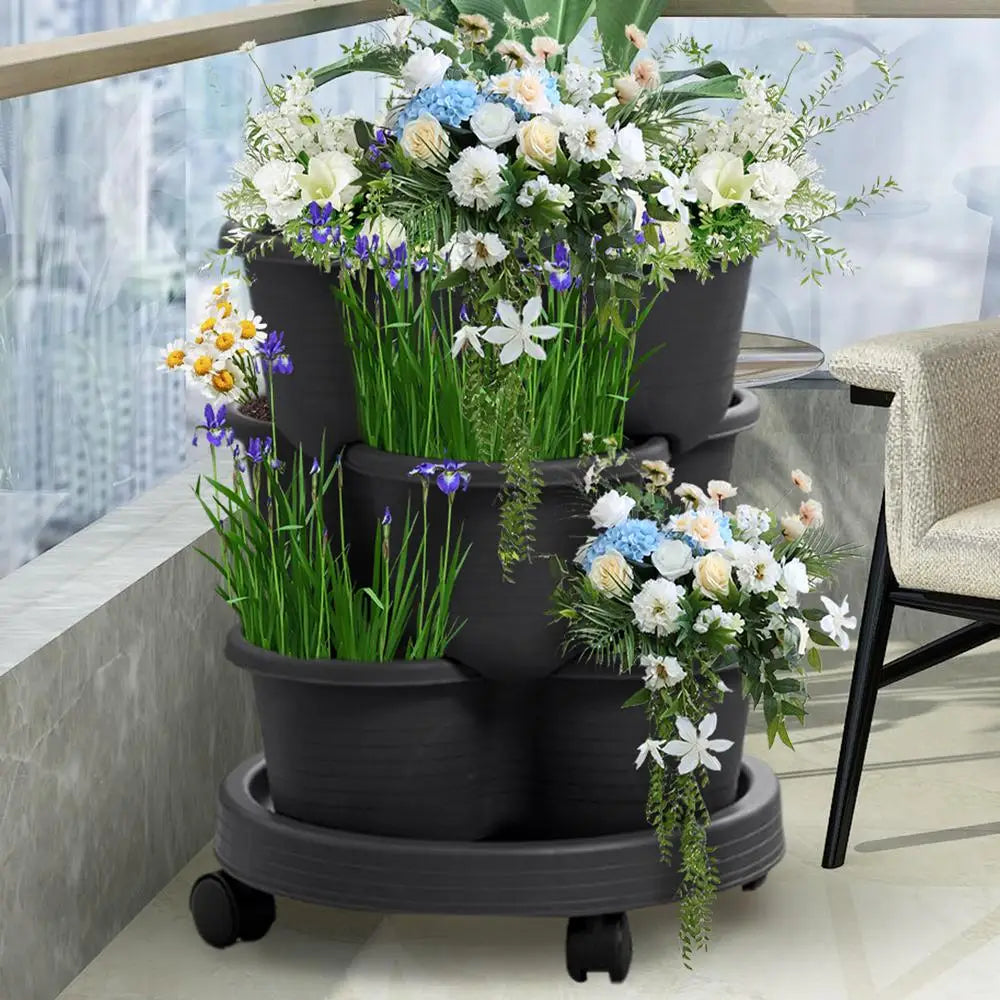 Strawberry Planter Tower 3 Tiers Vertical Tower Stackable Pot Stacking Garden Flower and Vegetable Planter for Home Garden