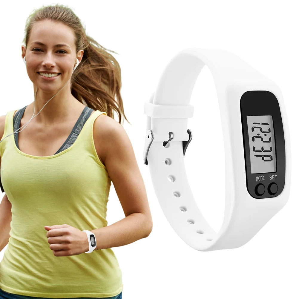 LED Pedometer Bracelet Step Counter Watch 12/24H Time Display Silicone Step Tracker Multi-Function Fitness Watch for Adults kids