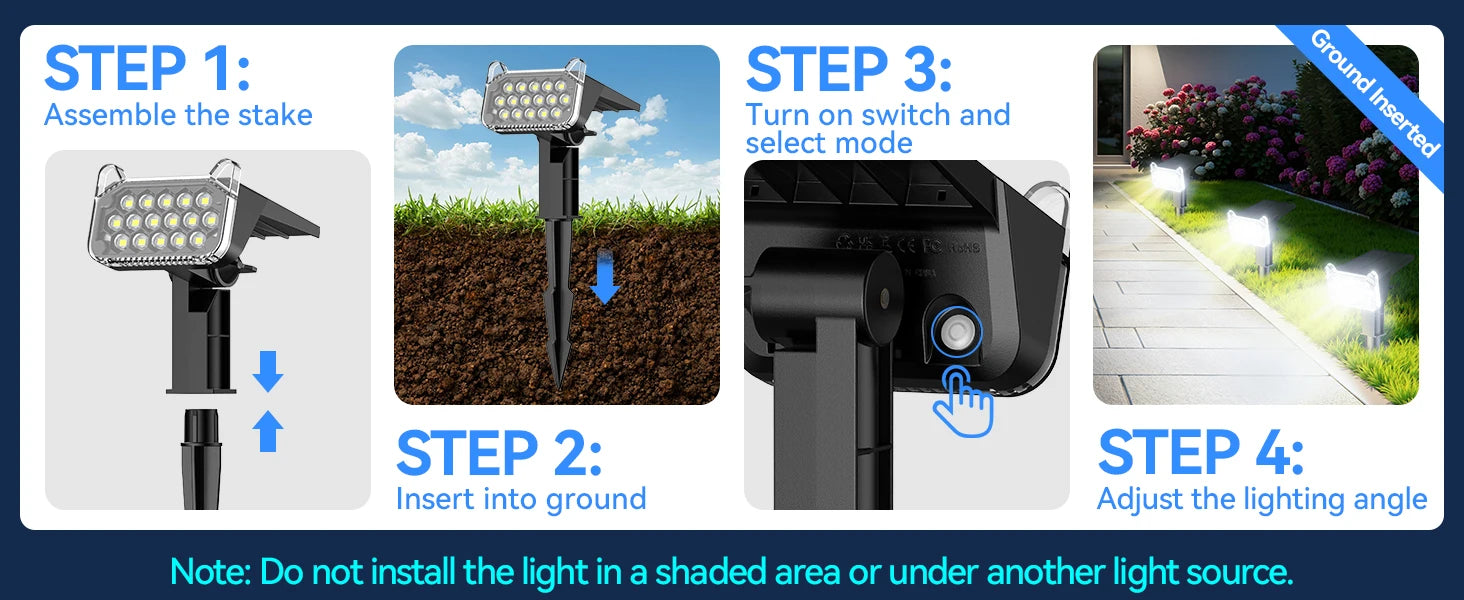 Solar Spot Lights Outdoor Waterproof IP65, Super Bright LEDs with Lens, 6500K 2 Lighting Modes, 2 in 1 Auto On/Off Solar Powered Spotlights for Yard Flag Landscape Tree, Cool White